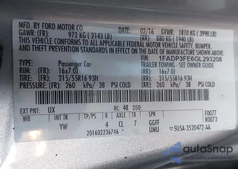 2016 Ford Focus Se из США, поврежденный, VIN 1FADP3FE6GL293208